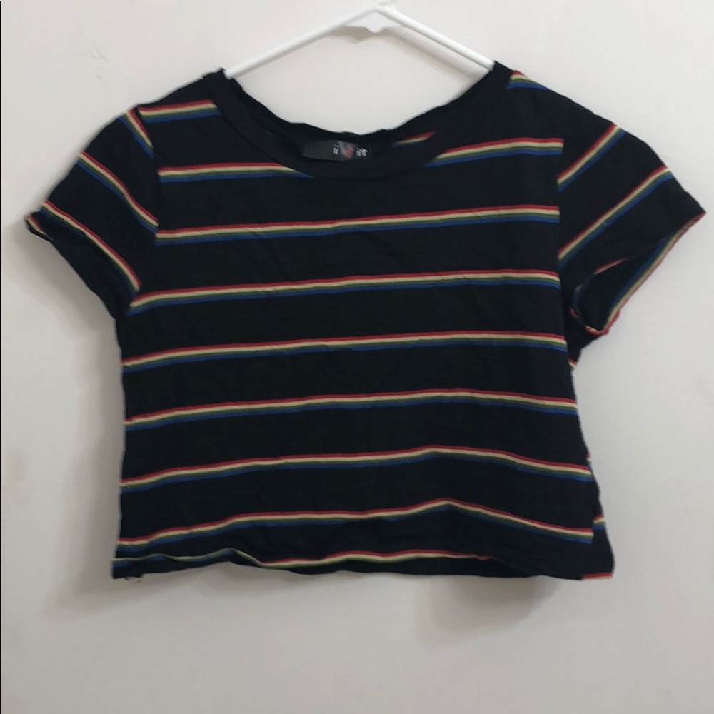 A black multi-colored crop top